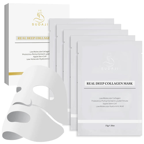 SUDAJI Real Deep Collagen Mask (37g*5ea) Bio Collagen Face Mask with Probiotics Overnight Hydrogel Mask for Elasticity Firming and Moisturizing